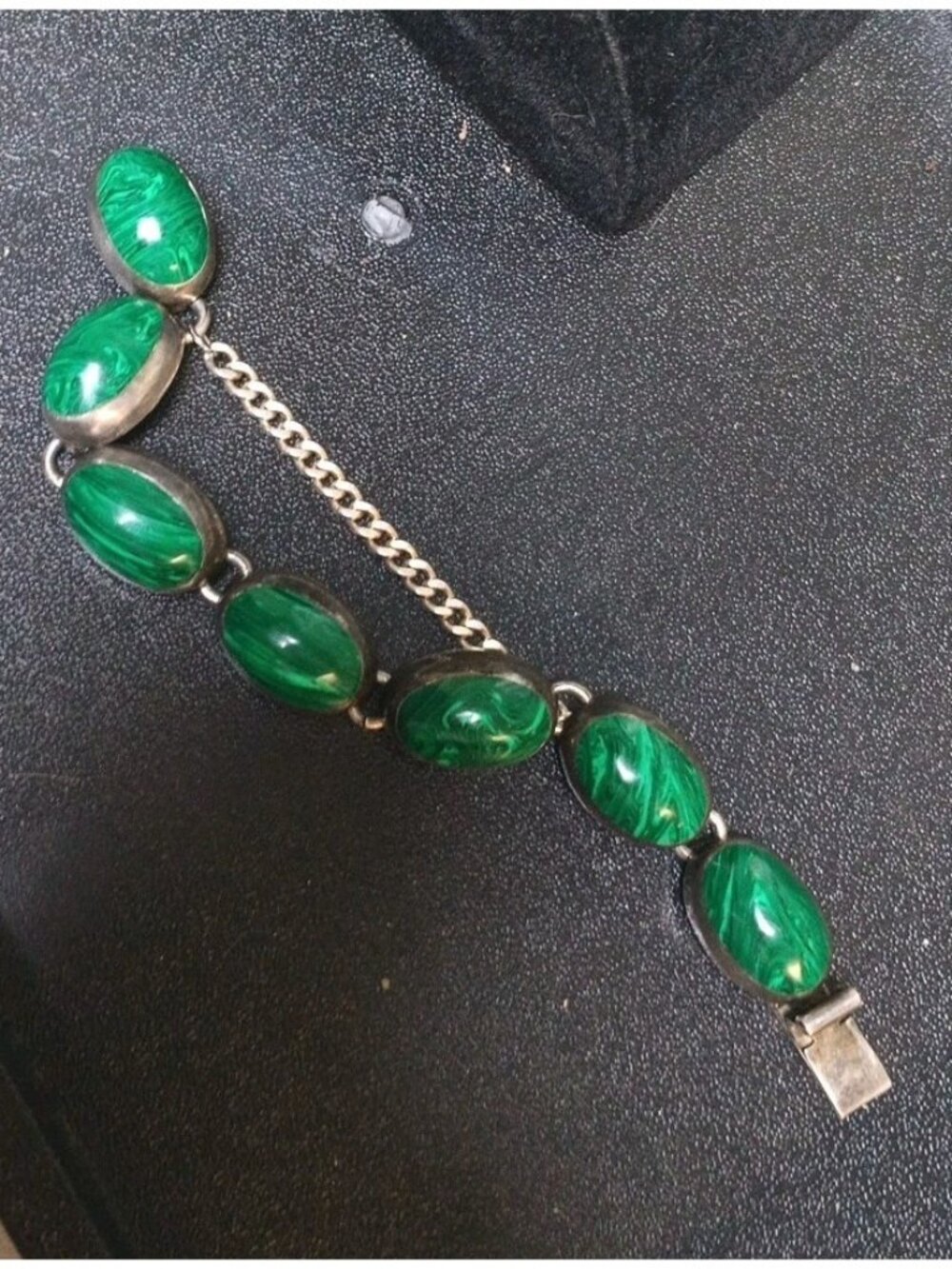 vintage taxco mexican malachite 925 sterling bracelet 57.1 Grams (R-5)